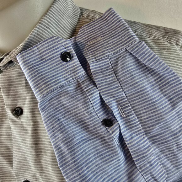 Vince Shirt Mens Large Gray Blue Striped Button Up Linen Cotton Ombre Preppy - Picture 5 of 10